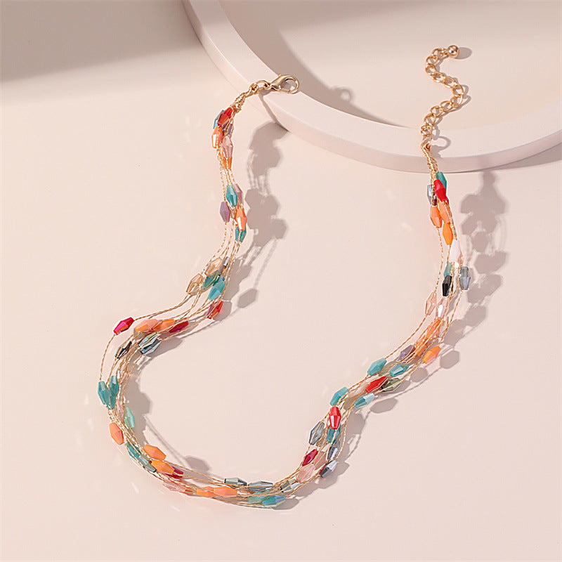 Venta al por mayor collar de cristal coloreado multicapa de cobre